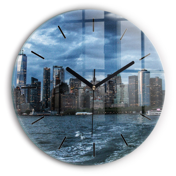 Round glass wall clock New York Panorama