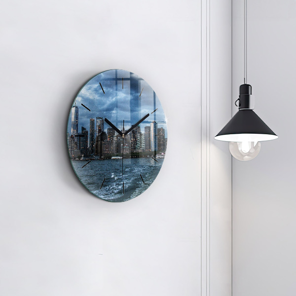 Round glass wall clock New York Panorama
