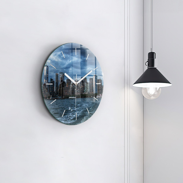 Round glass wall clock New York Panorama