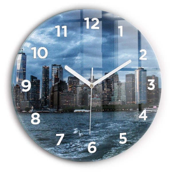 Round glass wall clock New York Panorama
