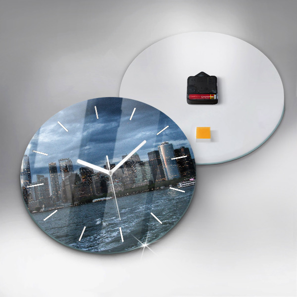 Round glass wall clock New York Panorama