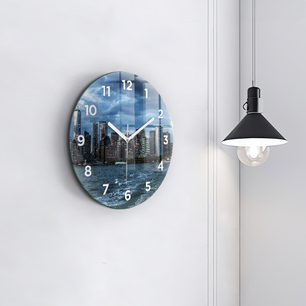 Round glass wall clock New York Panorama