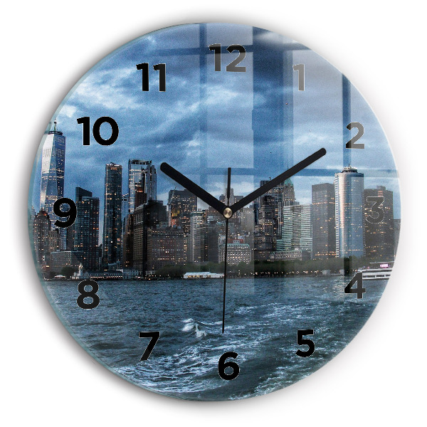 Round glass wall clock New York Panorama