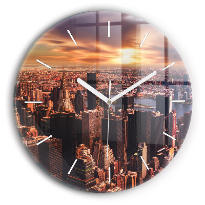 Round glass wall clock Panorama of the city west