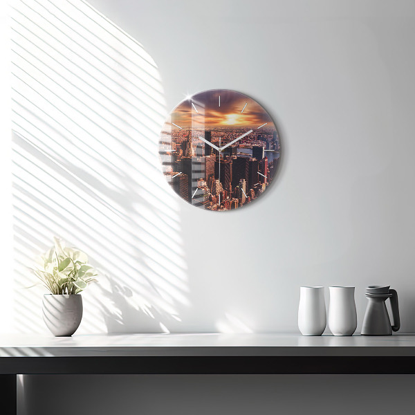 Round glass wall clock Panorama of the city west