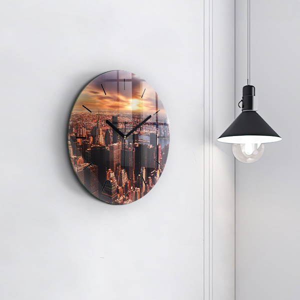 Round glass wall clock Panorama of the city west