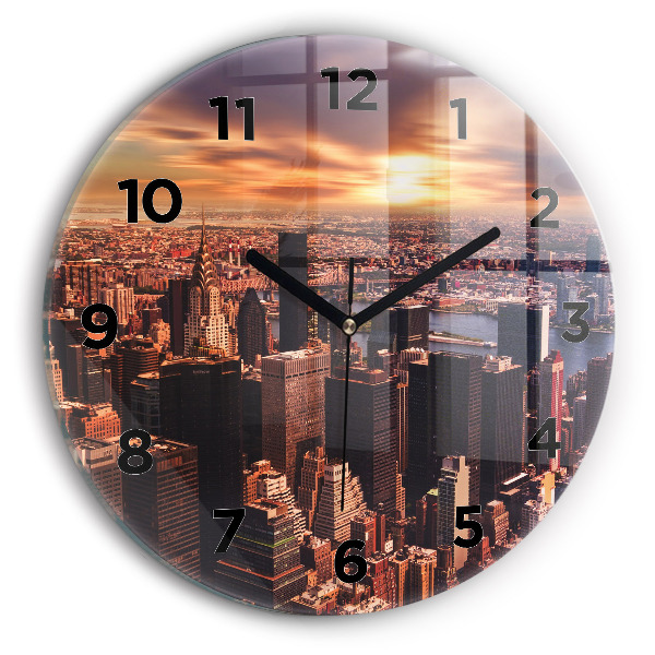 Round glass wall clock Panorama of the city west