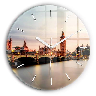 Round glass wall clock Big Ben London panorama