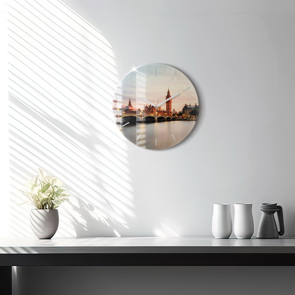 Round glass wall clock Big Ben London panorama