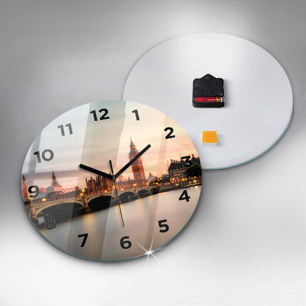 Round glass wall clock Big Ben London panorama