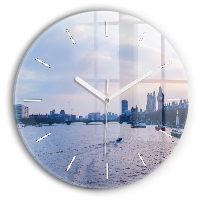 Round glass wall clock London Eye city panorama