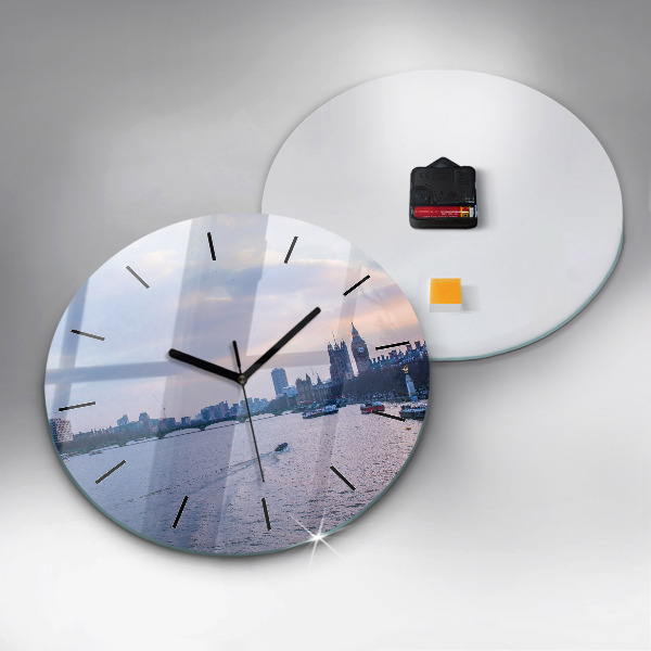 Round glass wall clock London Eye city panorama