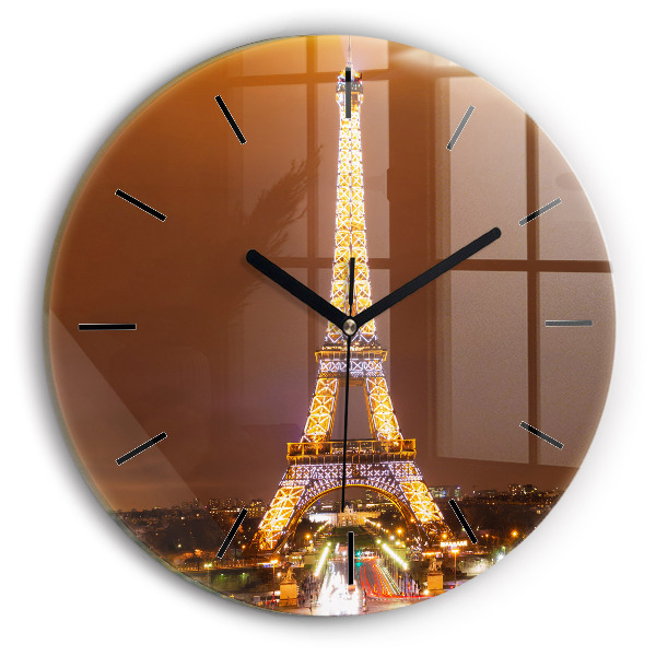 Round glass wall clock Illuminated Eiffel Tower