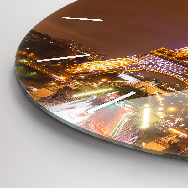 Round glass wall clock Illuminated Eiffel Tower