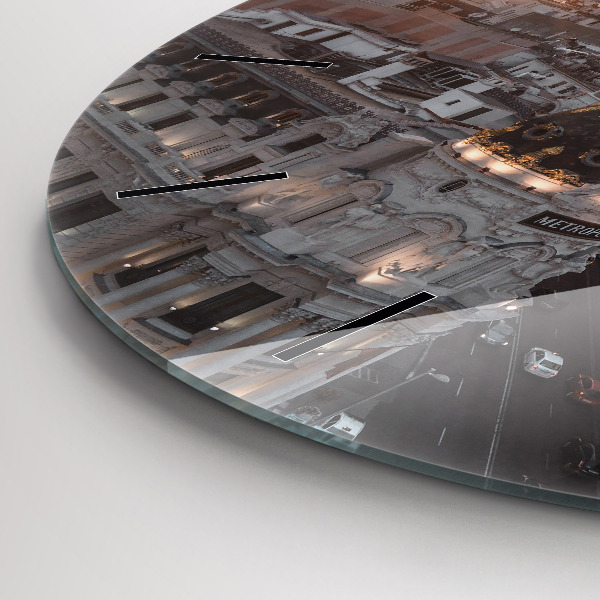 Round glass wall clock Cities at sunset
