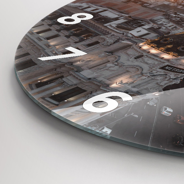 Round glass wall clock Cities at sunset