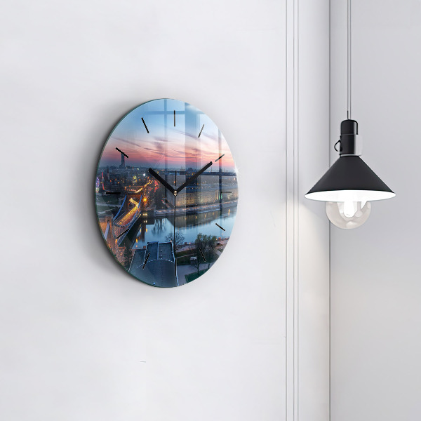 Round glass wall clock Wroclaw from a drone