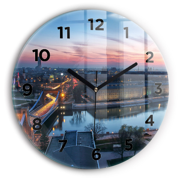 Round glass wall clock Wroclaw from a drone