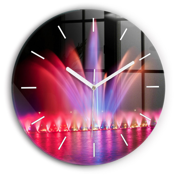 Round glass wall clock Wroclaw Fountain at Night