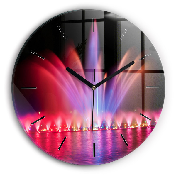 Round glass wall clock Wroclaw Fountain at Night