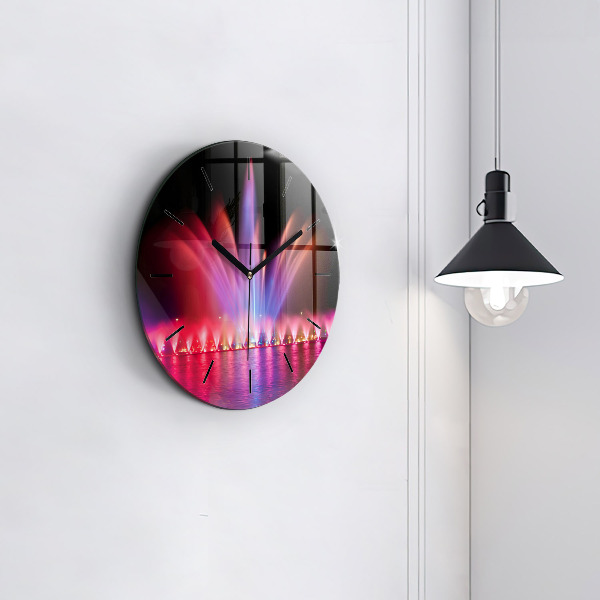 Round glass wall clock Wroclaw Fountain at Night