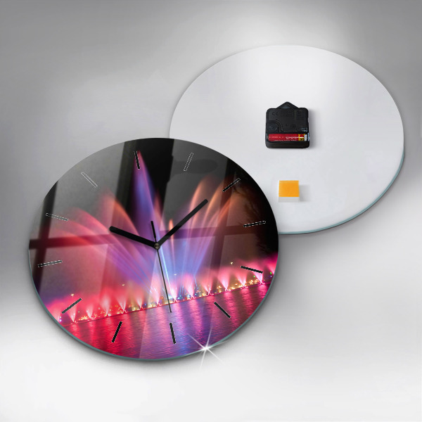 Round glass wall clock Wroclaw Fountain at Night