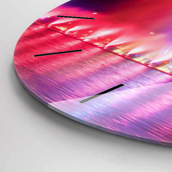 Round glass wall clock Wroclaw Fountain at Night