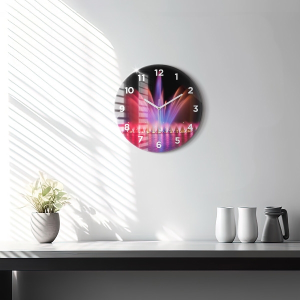 Round glass wall clock Wroclaw Fountain at Night