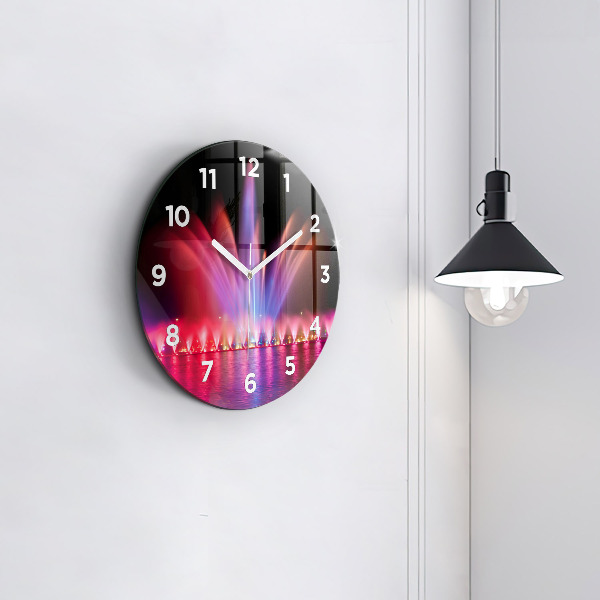 Round glass wall clock Wroclaw Fountain at Night