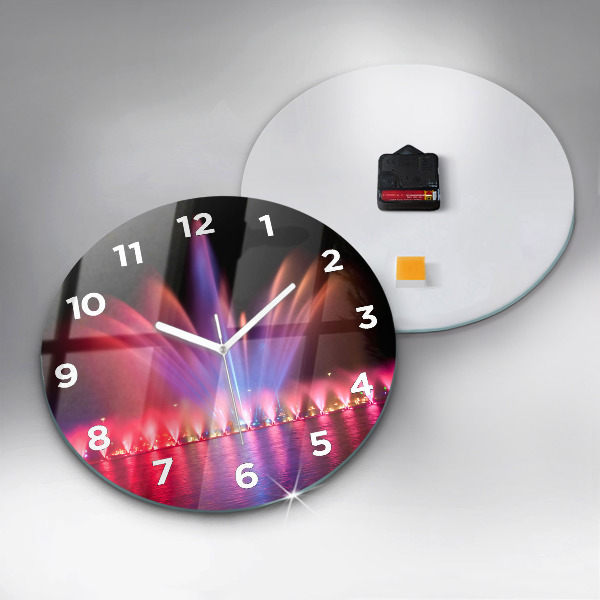 Round glass wall clock Wroclaw Fountain at Night