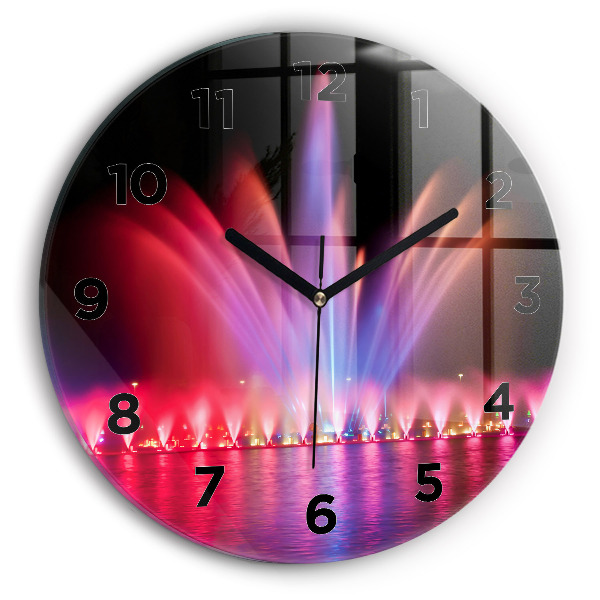 Round glass wall clock Wroclaw Fountain at Night