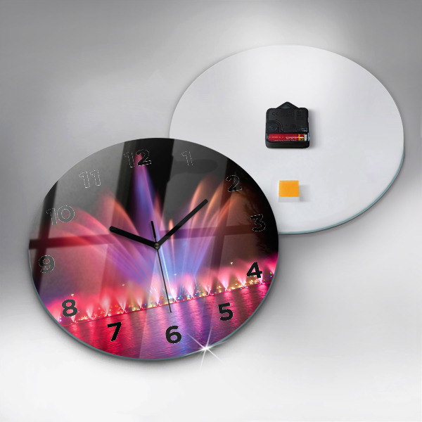 Round glass wall clock Wroclaw Fountain at Night