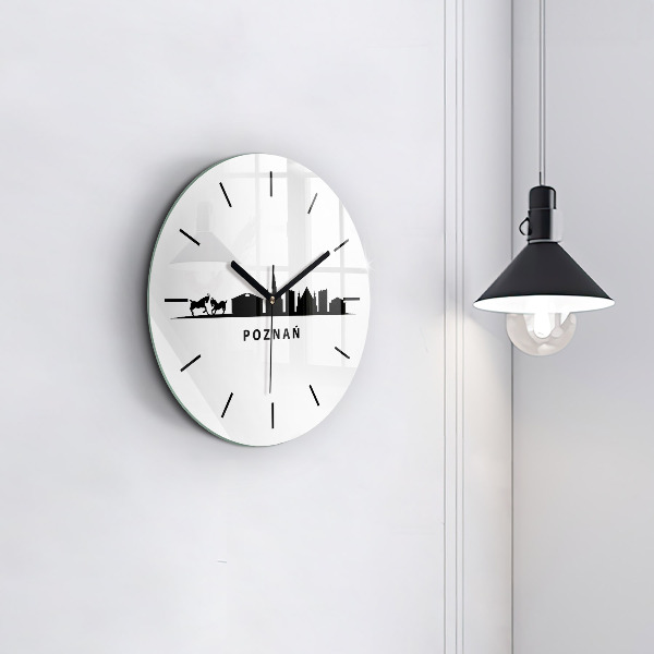 Round glass wall clock Poznan panorama graphics