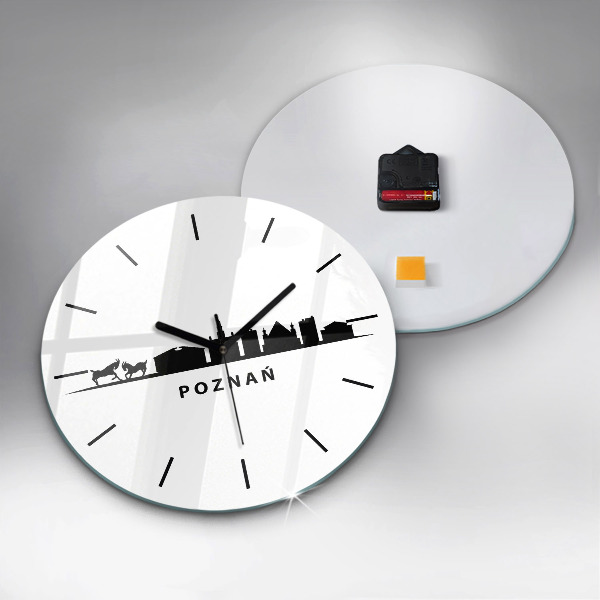 Round glass wall clock Poznan panorama graphics