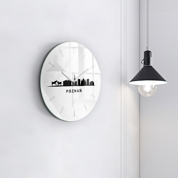 Round glass wall clock Poznan panorama graphics