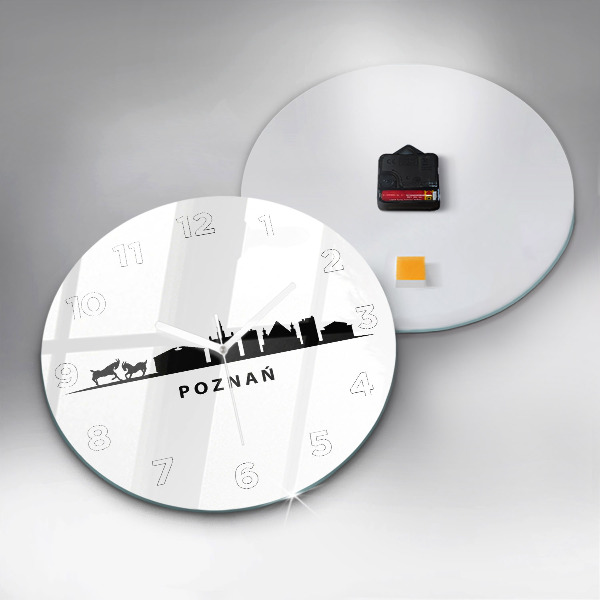 Round glass wall clock Poznan panorama graphics