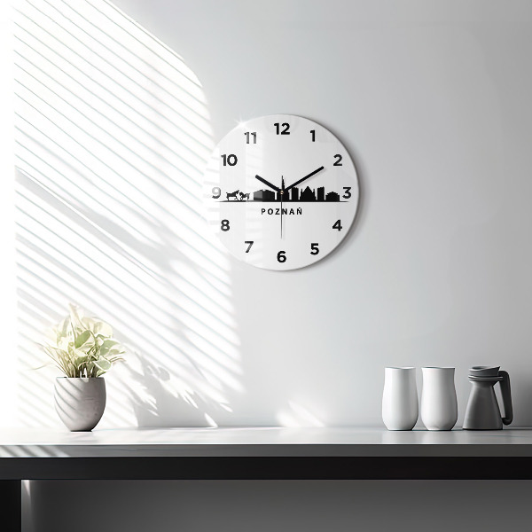 Round glass wall clock Poznan panorama graphics