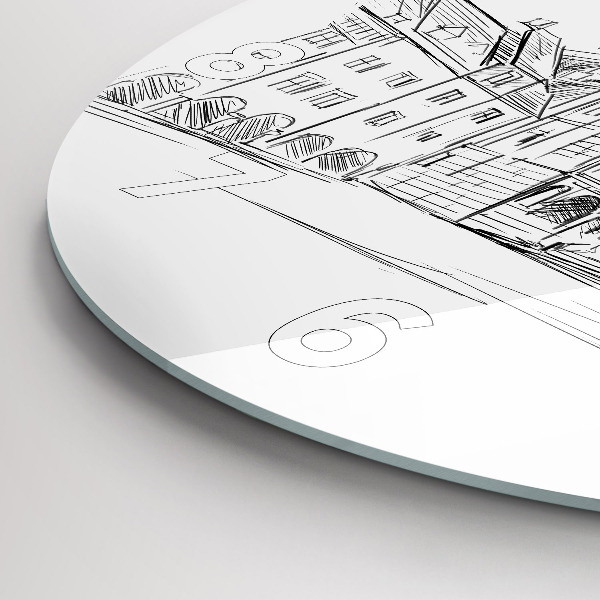Round glass wall clock Sketch of the old town of Poznań