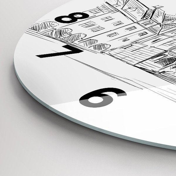 Round glass wall clock Sketch of the old town of Poznań