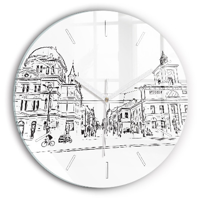Round glass wall clock Illustration of the city of Poznań