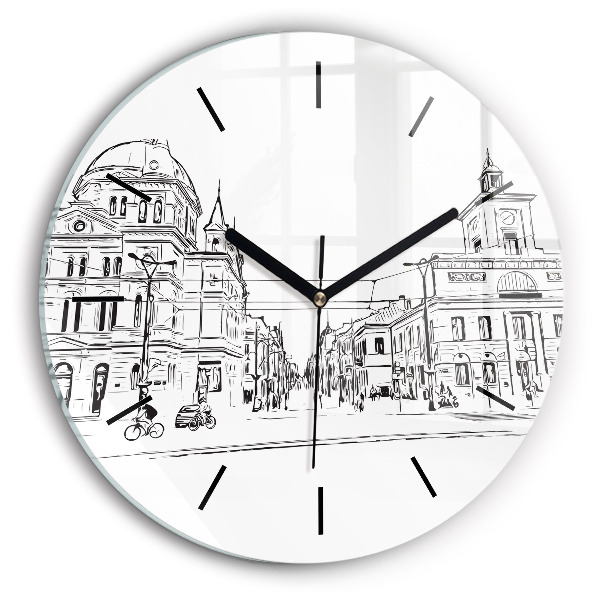 Round glass wall clock Illustration of the city of Poznań