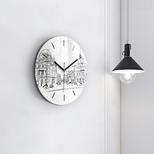 Round glass wall clock Illustration of the city of Poznań