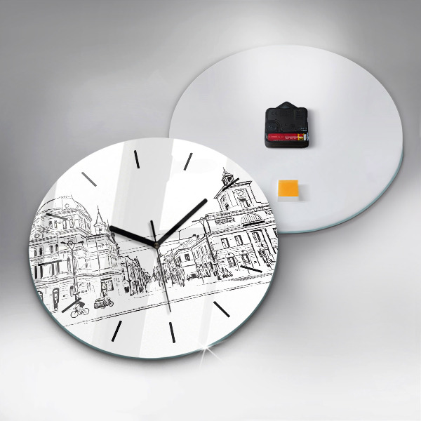 Round glass wall clock Illustration of the city of Poznań