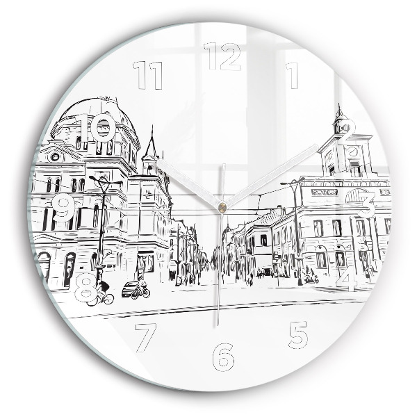 Round glass wall clock Illustration of the city of Poznań