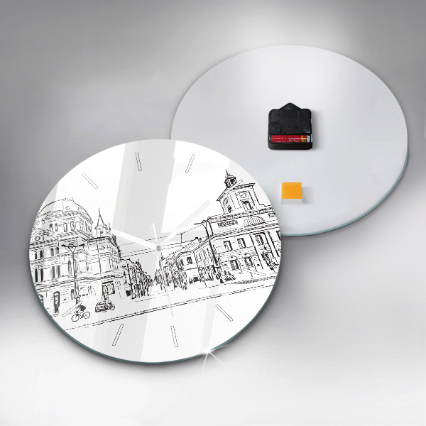 Round glass wall clock Illustration of the city of Poznań