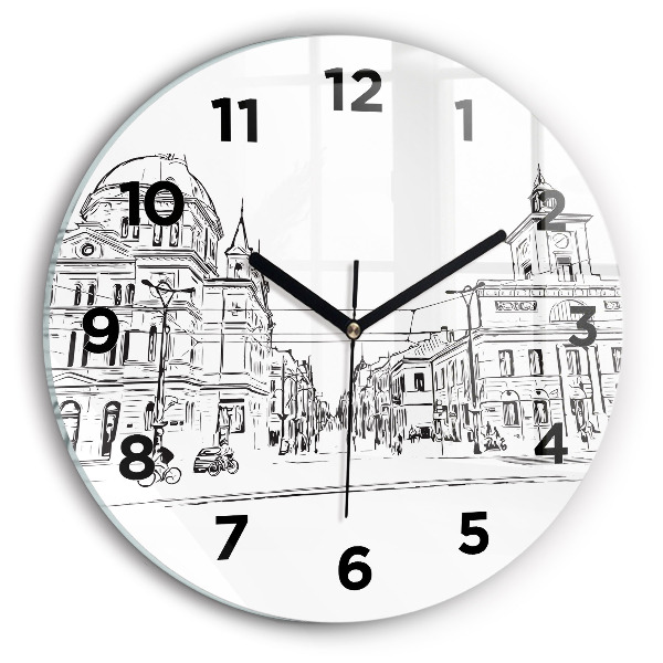 Round glass wall clock Illustration of the city of Poznań