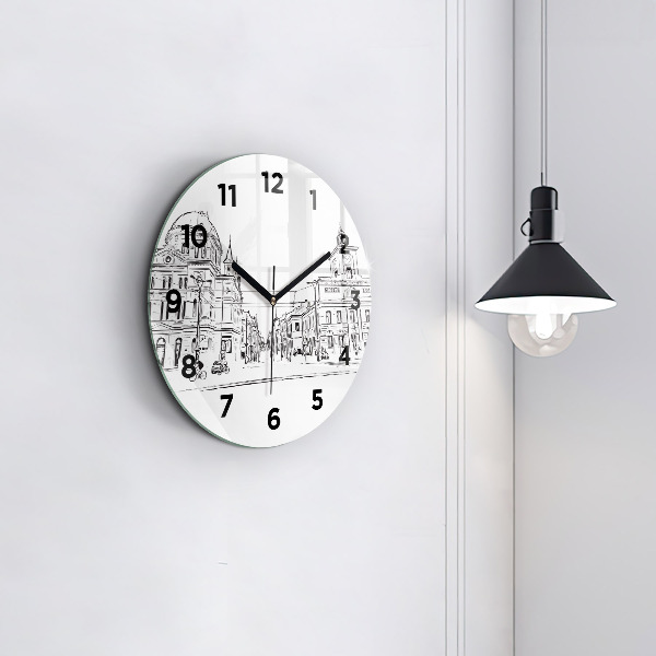 Round glass wall clock Illustration of the city of Poznań