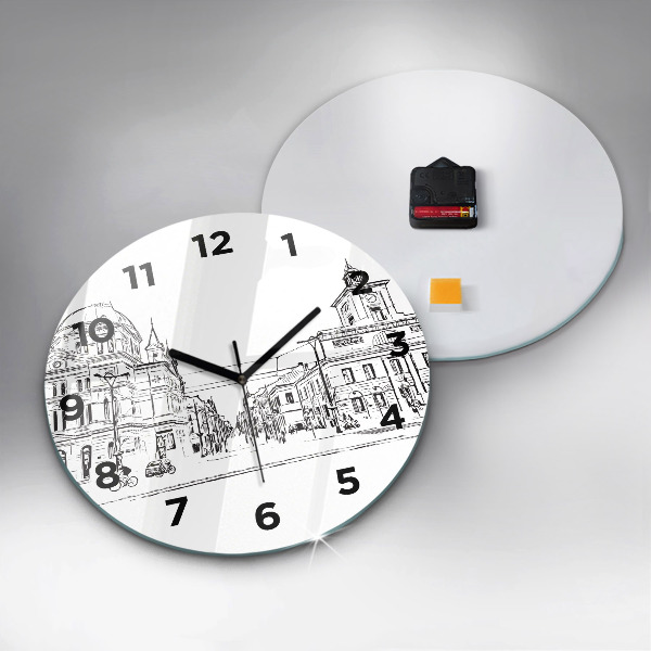Round glass wall clock Illustration of the city of Poznań
