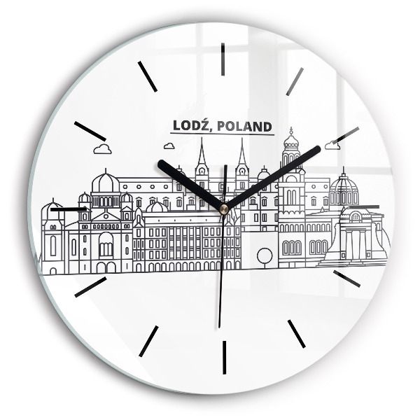 Round glass wall clock Lodz architecture panorama