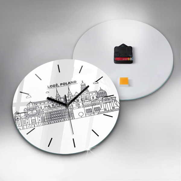 Round glass wall clock Lodz architecture panorama